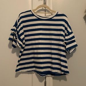 Navy/White Ruffled Sleeve Top